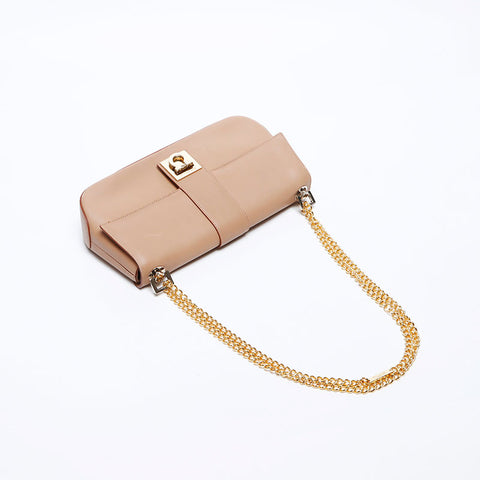 Salvatore Ferragamo Leather Gancini连锁肩袋米色WS12196