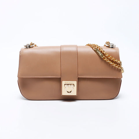 Salvatore Ferragamo Leather Gancini连锁肩袋米色WS12196