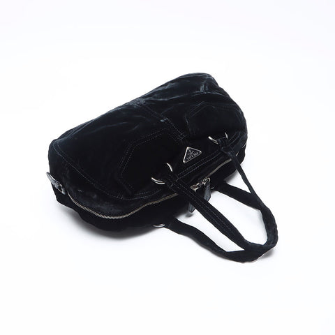 Prada Velor三角徽标标签肩带黑色WS12199