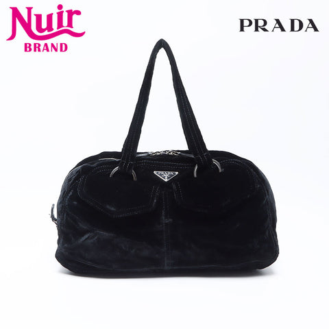 Prada Velor三角徽标标签肩带黑色WS12199