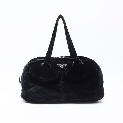 PRADA Velour triangle logo tag Shoulder Bag black WS12199
