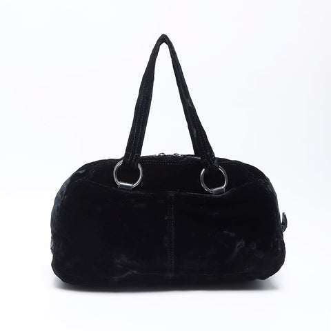 PRADA 丝绒三角标志标签单肩包黑色 WS12199