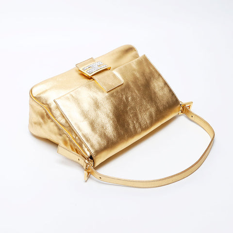 Fendi Mamma Leather Forever Rhinestone肩带金色WS12204