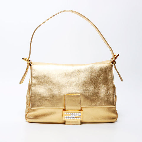 Fendi Mamma Leather Forever Rhinestone肩带金色WS12204