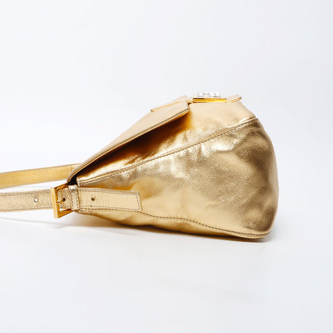 Fendi Mamma Leather Forever Rhinestone肩带金色WS12204