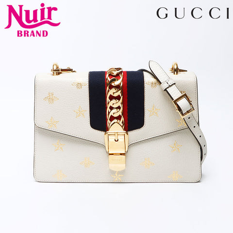 Gucci Sylvie B＆Star皮革肩带白色WS12216
