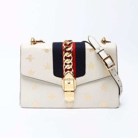 Gucci Sylvie B＆Star皮革肩带白色WS12216