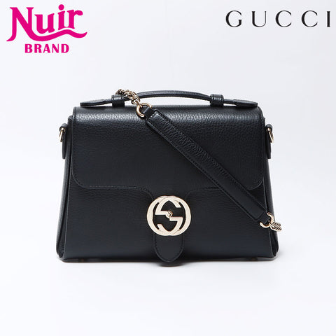 Gucci皮革互锁徽标银色硬件肩带黑色WS12220