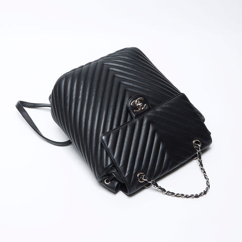 CHANEL COCO Mark V Stitch Chevron 22 series 2015-2016 Backpack  Daypack black WS12229