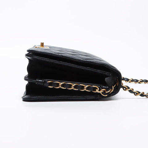 Chanel Chanel Matelasse单片完整襟翼羊皮可可标记编号26 2018年肩袋黑色WS12243