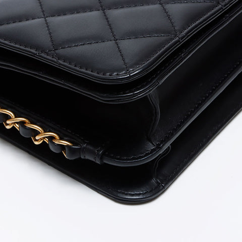 Chanel Chanel Matelasse单片完整襟翼羊皮可可标记编号26 2018年肩袋黑色WS12243
