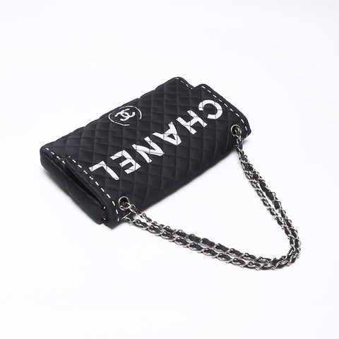CHANEL COCO Mark Matelasse 11th Series 2008 Nylon Handbag black WS12244