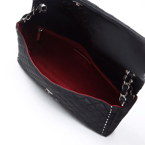 CHANEL COCO Mark Matelasse 11th Series 2008 Nylon Handbag black WS12244