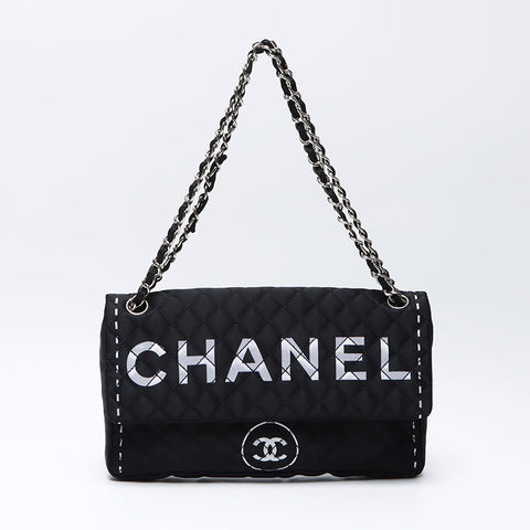CHANEL COCO Mark Matelasse 11th Series 2008 Nylon Handbag black WS12244