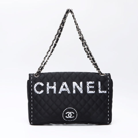 CHANEL COCO Mark Matelasse 11th Series 2008 Nylon Handbag black WS12244