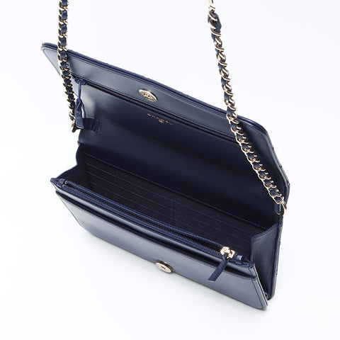 シャネル CHANEL ココマーク マトラッセ ラムスキン パール ウォレット 24番台 2016-2017年 ショルダーバッグ ネイビー WS12249