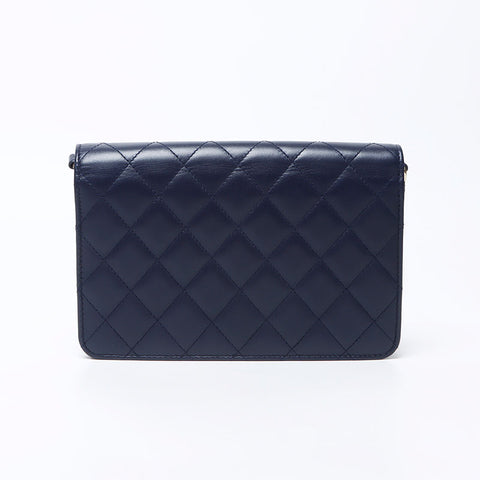 シャネル CHANEL ココマーク マトラッセ ラムスキン パール ウォレット 24番台 2016-2017年 ショルダーバッグ ネイビー WS12249