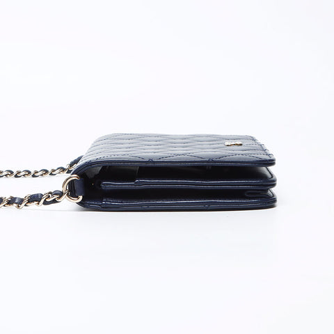 シャネル CHANEL ココマーク マトラッセ ラムスキン パール ウォレット 24番台 2016-2017年 ショルダーバッグ ネイビー WS12249