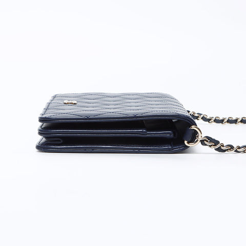 シャネル CHANEL ココマーク マトラッセ ラムスキン パール ウォレット 24番台 2016-2017年 ショルダーバッグ ネイビー WS12249