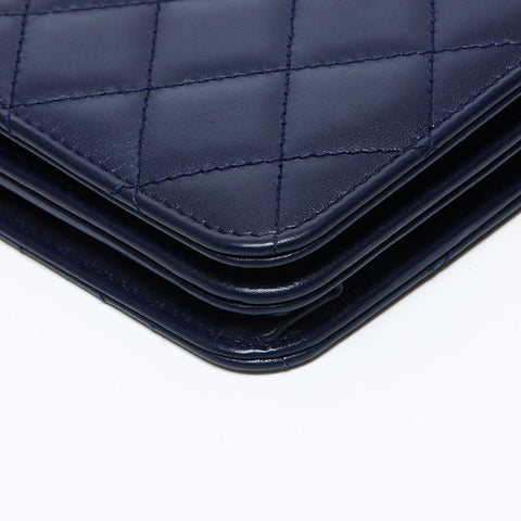 シャネル CHANEL ココマーク マトラッセ ラムスキン パール ウォレット 24番台 2016-2017年 ショルダーバッグ ネイビー WS12249