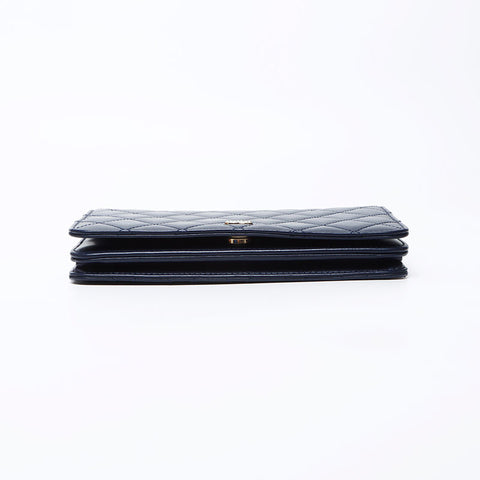 CHANEL COCO Mark Matelasse Lammfell Perlenbrieftasche Nr. 24 2016-2017 Umhängetasche Marine WS12249