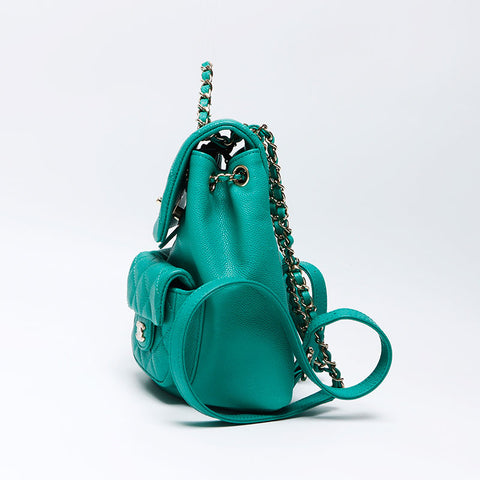 Chanel Dumas Coco Mark Caviar Skin 2way 2023 Backpack/Daypack Green WS12260