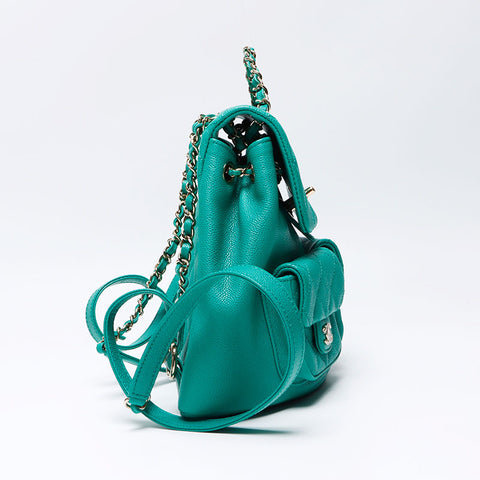 Chanel Dumas Coco Mark Caviar Skin 2way 2023 Backpack/Daypack Green WS12260