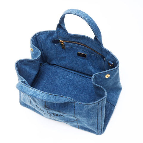 Prada Kanapa牛仔布L大型2Way手提袋海军WS12263