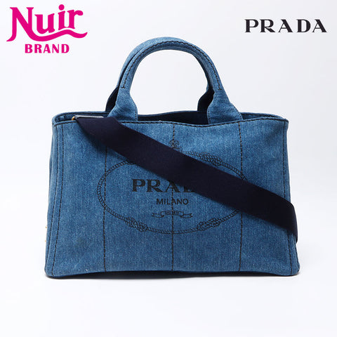 Prada Kanapa牛仔布L大型2Way手提袋海军WS12263