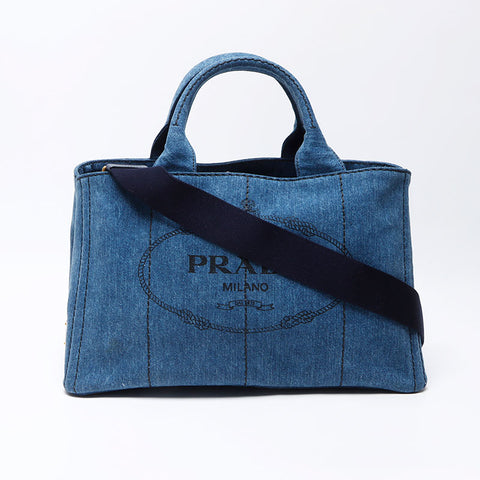 Prada Kanapa牛仔布L大型2Way手提袋海军WS12263