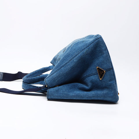 Prada Kanapa牛仔布L大型2Way手提袋海军WS12263