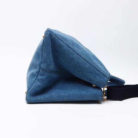Prada Kanapa牛仔布L大型2Way手提袋海军WS12263