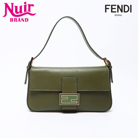 Fendi Mamma桶皮革肩带绿色WS12268