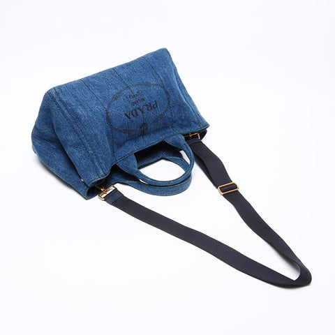 PRADA CANAPA牛仔布2向手提袋海军WS12270