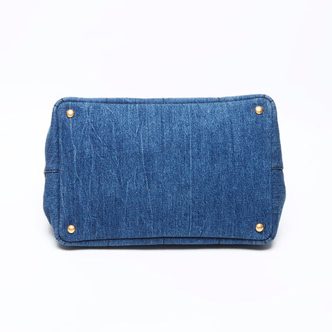 PRADA CANAPA牛仔布2向手提袋海军WS12270
