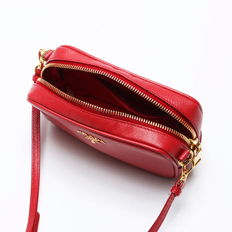 Prada Saffiano迷你相机包徽标徽标肩袋红色WS12286