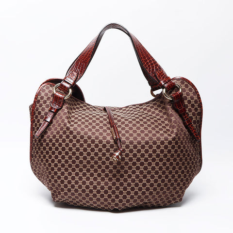 席琳（Celine）浮雕皮革麦卡达姆（Macadam）图案苦乐参半手提袋棕色WS12291
