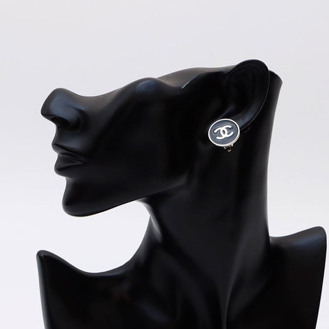 CHANEL COCO Mark 2004 Earring Black Silver WS12303