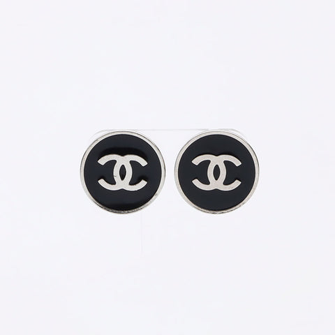 CHANEL COCO Mark 2004 Earring Black Silver WS12303