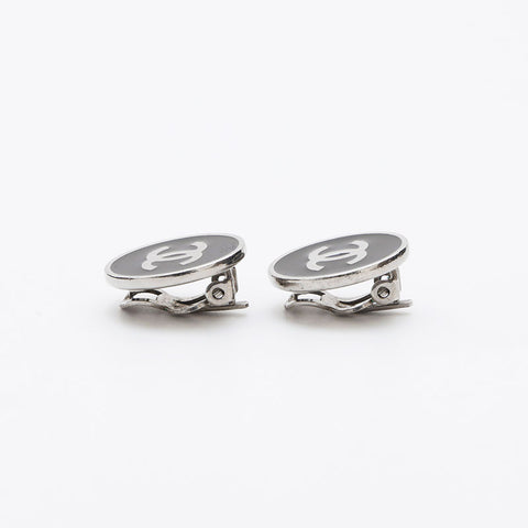 CHANEL COCO Mark 2004 Earring Black Silver WS12303
