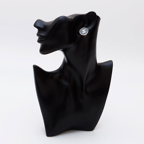 CHANEL COCO Mark 2004 Earring Black Silver WS12303