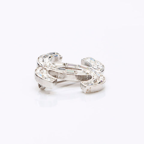 Chanel Coco Mark Rhinestone 2001 Brooch Silver WS12309