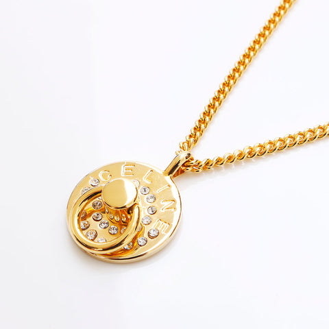 Céline Logo Rhingestone Round Collier Gold WS12311