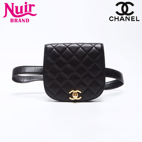 Chanel Coco Mark Lambskin 70/28 1990s Waist Bag Black WS12314