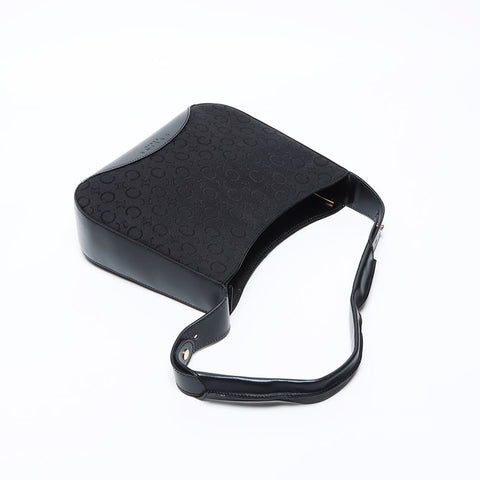 Céline Macadam Canvas en cuir Sac à épaule noire WS12318