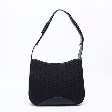 Céline Macadam Canvas en cuir Sac à épaule noire WS12318