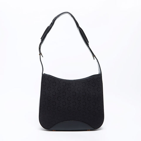 Céline Macadam Canvas en cuir Sac à épaule noire WS12318