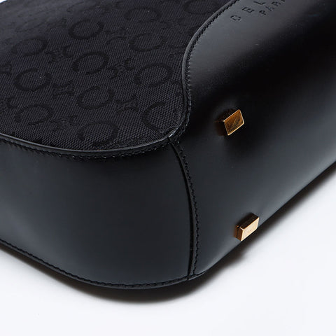 Céline Macadam Canvas en cuir Sac à épaule noire WS12318