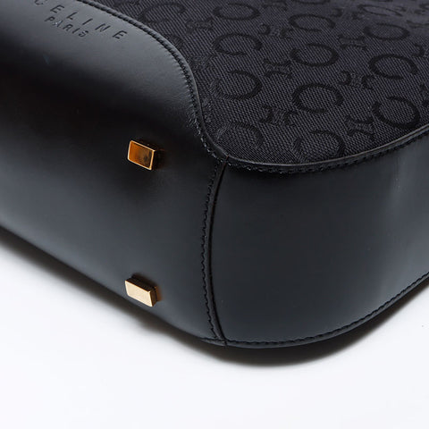Céline Macadam Canvas en cuir Sac à épaule noire WS12318