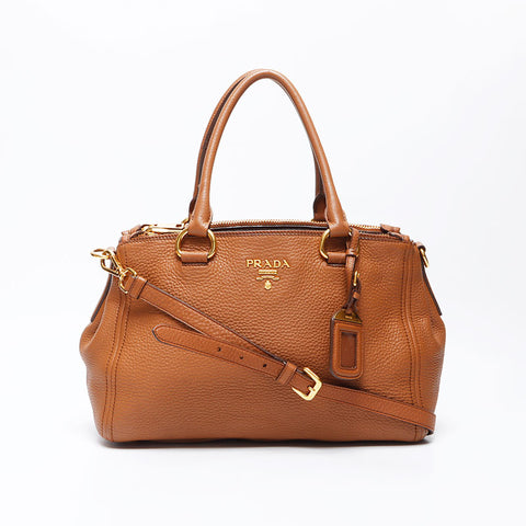 Prada 2way Sac à épaule sac à main en cuir marron WS12329